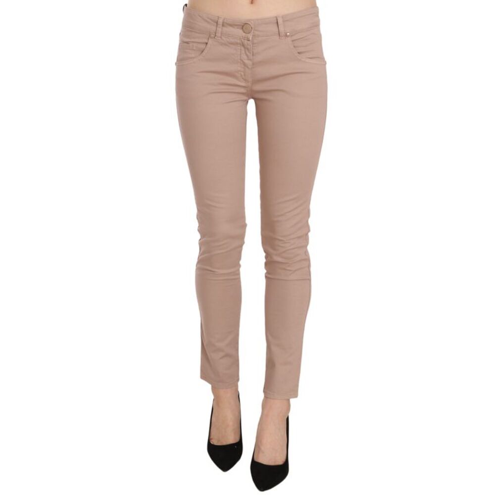 CRISTINAEFFE Brown Low Waist Slim Fit Skinny Cotton Women's Pants